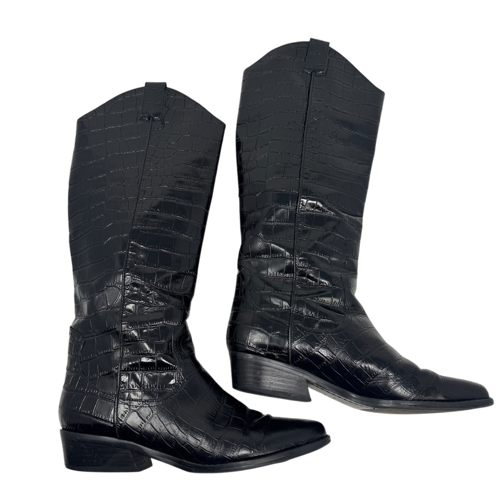 Marc Fisher Haze Boots Black Croc Embossed Heeled Size 8 - Picture 3 of 14